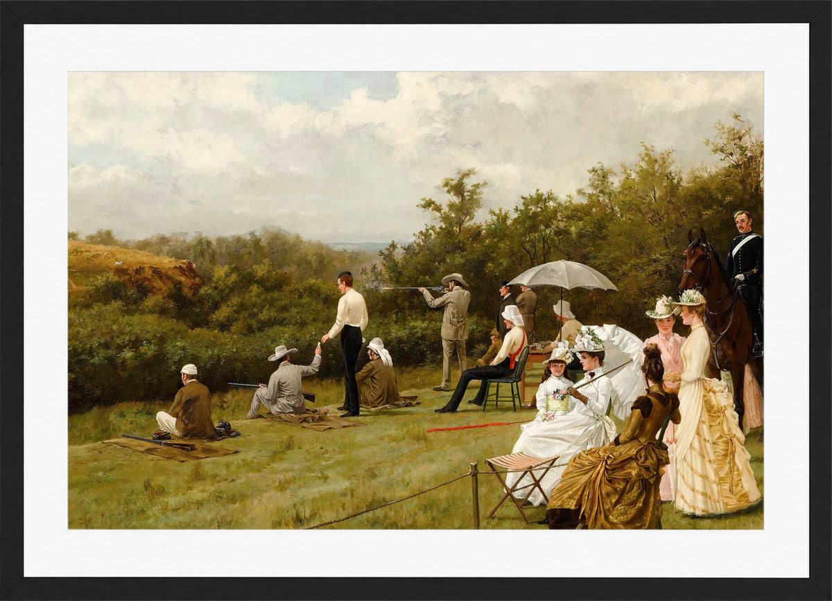 Thomas Blinks Print, Walter Winans On The Running Deer Range, Wimbledon Common (1888 ) in a black frame
