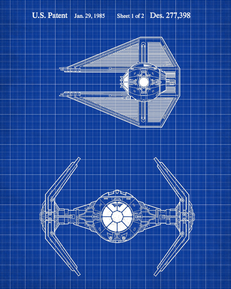 Tie Interceptor Blueprint Poster Patent Print Star Wars Spaceship