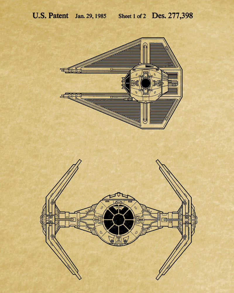 Tie Interceptor Blueprint Poster Patent Print Star Wars Spaceship