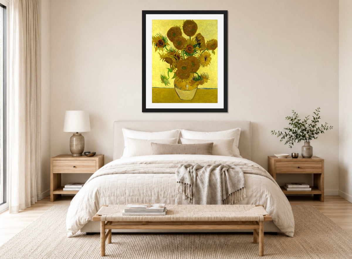 Vincent van Gogh Print, 015 Vincent_Willem_van_Gogh_127_10x8 displayed above a bed