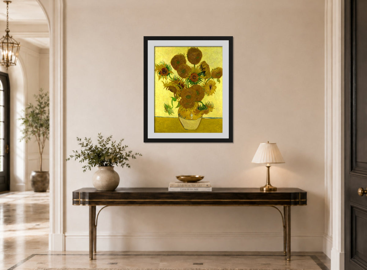 Vincent van Gogh Print, 015 Vincent_Willem_van_Gogh_127_10x8 displayed above a console table