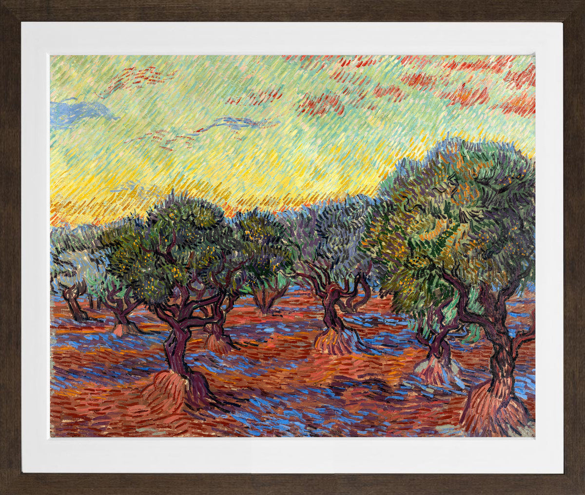 Vincent van Gogh Print, 021 Olive Grove, Orange Sky_10x8 in a brown frame