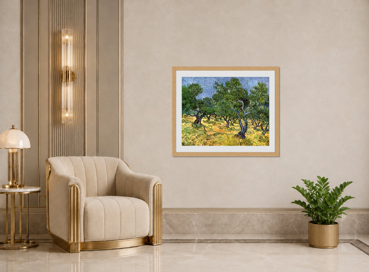 Vincent van Gogh Print, 023 Olive Orchard_10x8 displayed in an Art Deco interior