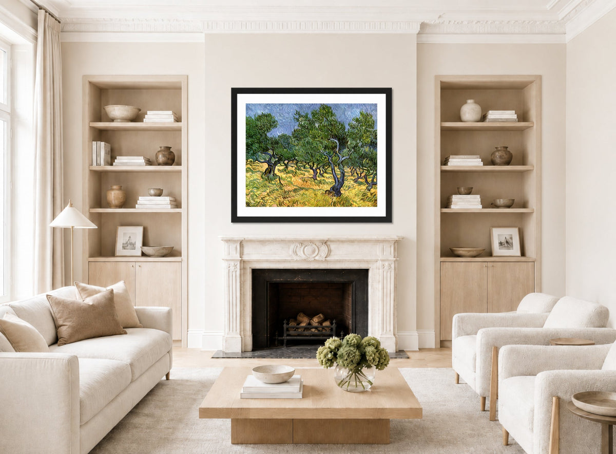 Vincent van Gogh Print, 023 Olive Orchard_10x8 displayed in a Scandinavian living room