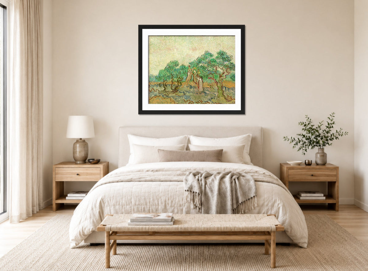 Vincent van Gogh Print, 024 Olive Pickers_10x8 displayed above a bed