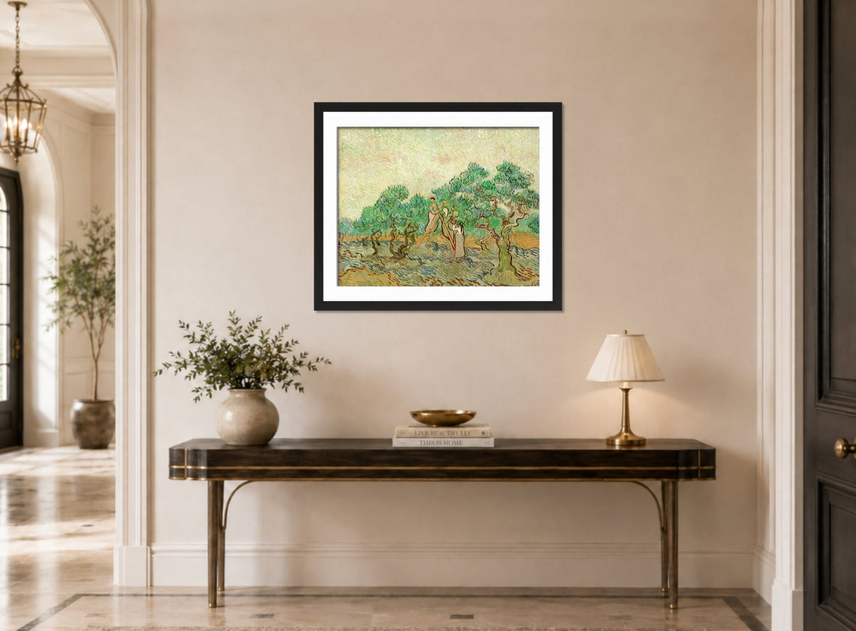 Vincent van Gogh Print, 024 Olive Pickers_10x8 displayed above a console table