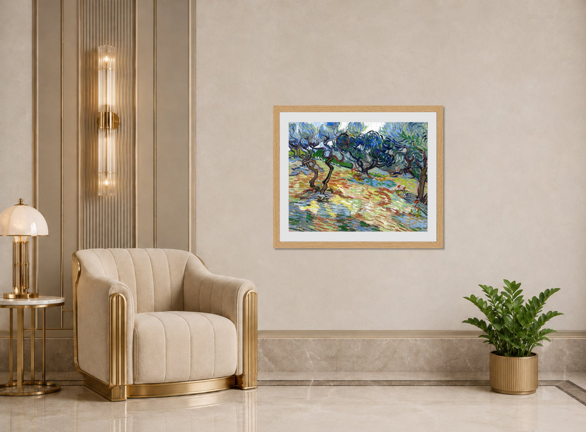 Vincent van Gogh Print, 025 Olive Trees (September 1889)_10x8 displayed in an Art Deco interior