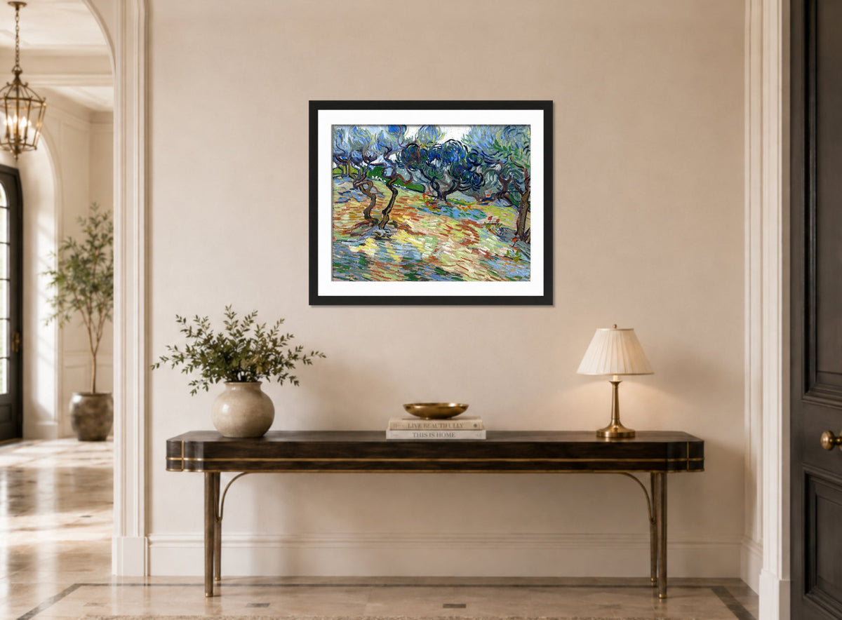 Vincent van Gogh Print, 025 Olive Trees (September 1889)_10x8 displayed above a console table