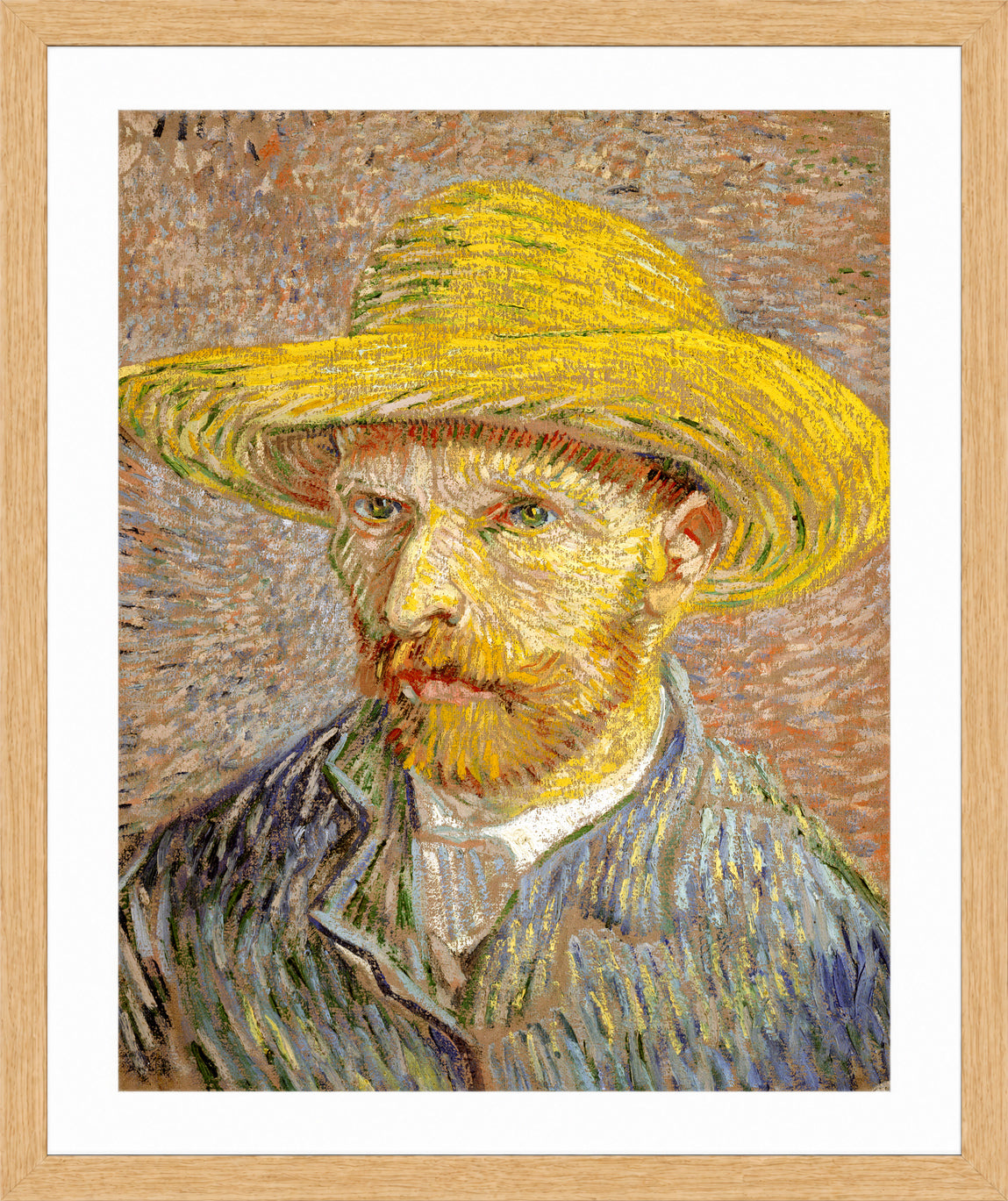Vincent van Gogh Print, 033 Self-Portrait with Straw Hat_10x8 in an oak frame
