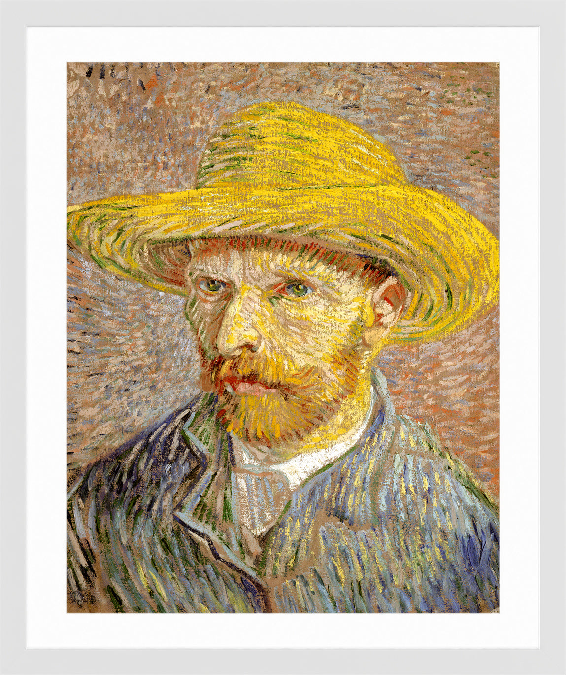 Vincent van Gogh Print, 033 Self-Portrait with Straw Hat_10x8 in a white frame