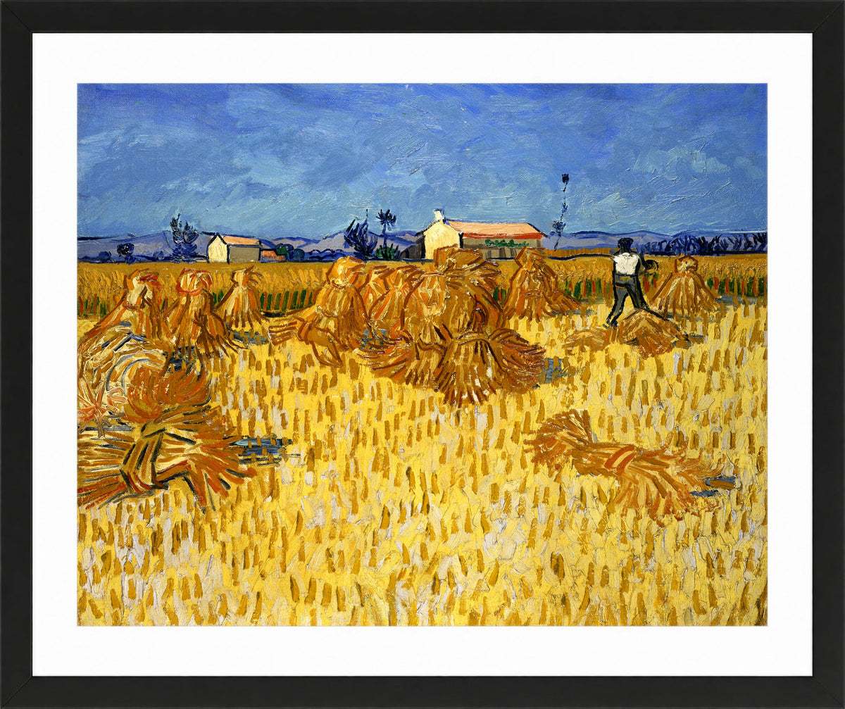Vincent van Gogh Print, 034 Corn Harvest in Provence_10x8 in a black frame