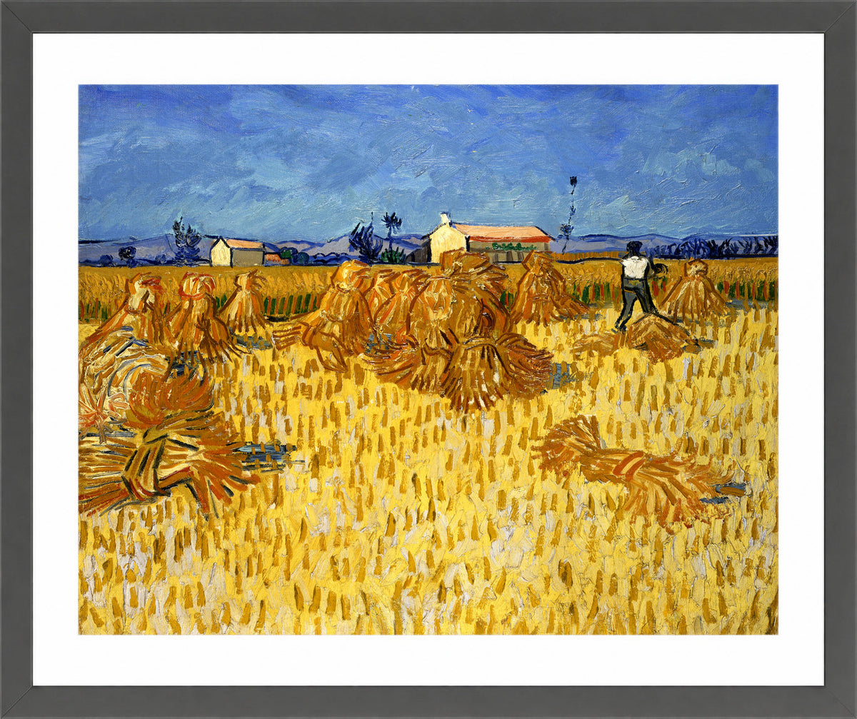 Vincent van Gogh Print, 034 Corn Harvest in Provence_10x8 in a dark grey frame