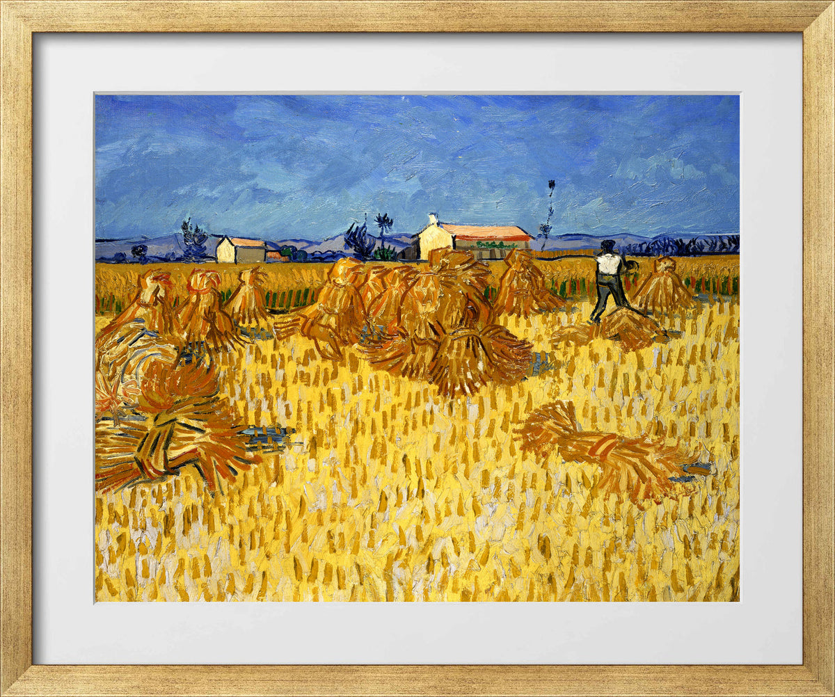 Vincent van Gogh Print, 034 Corn Harvest in Provence_10x8 in a gold frame