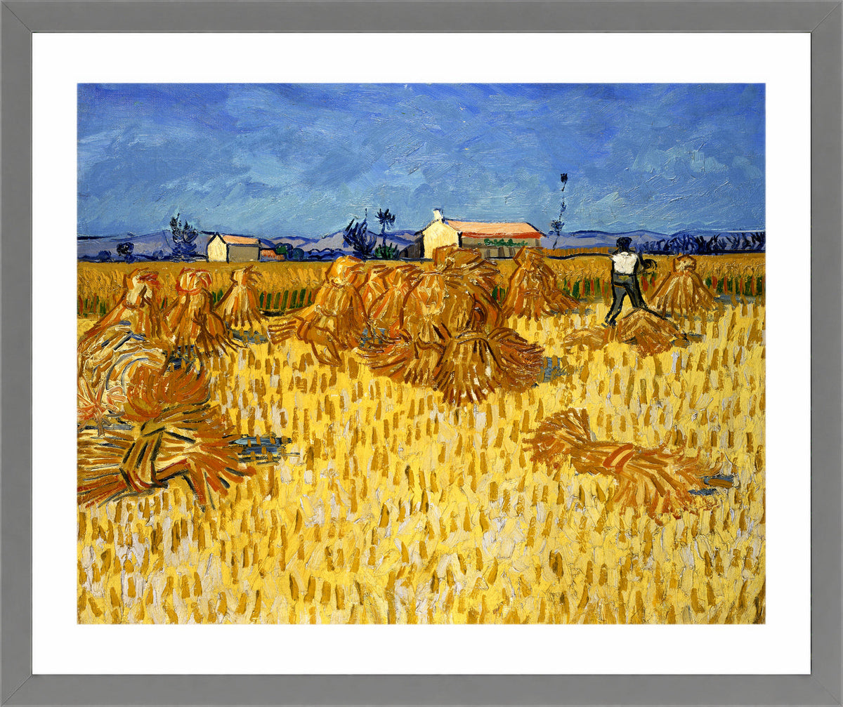 Vincent van Gogh Print, 034 Corn Harvest in Provence_10x8 in a light grey frame