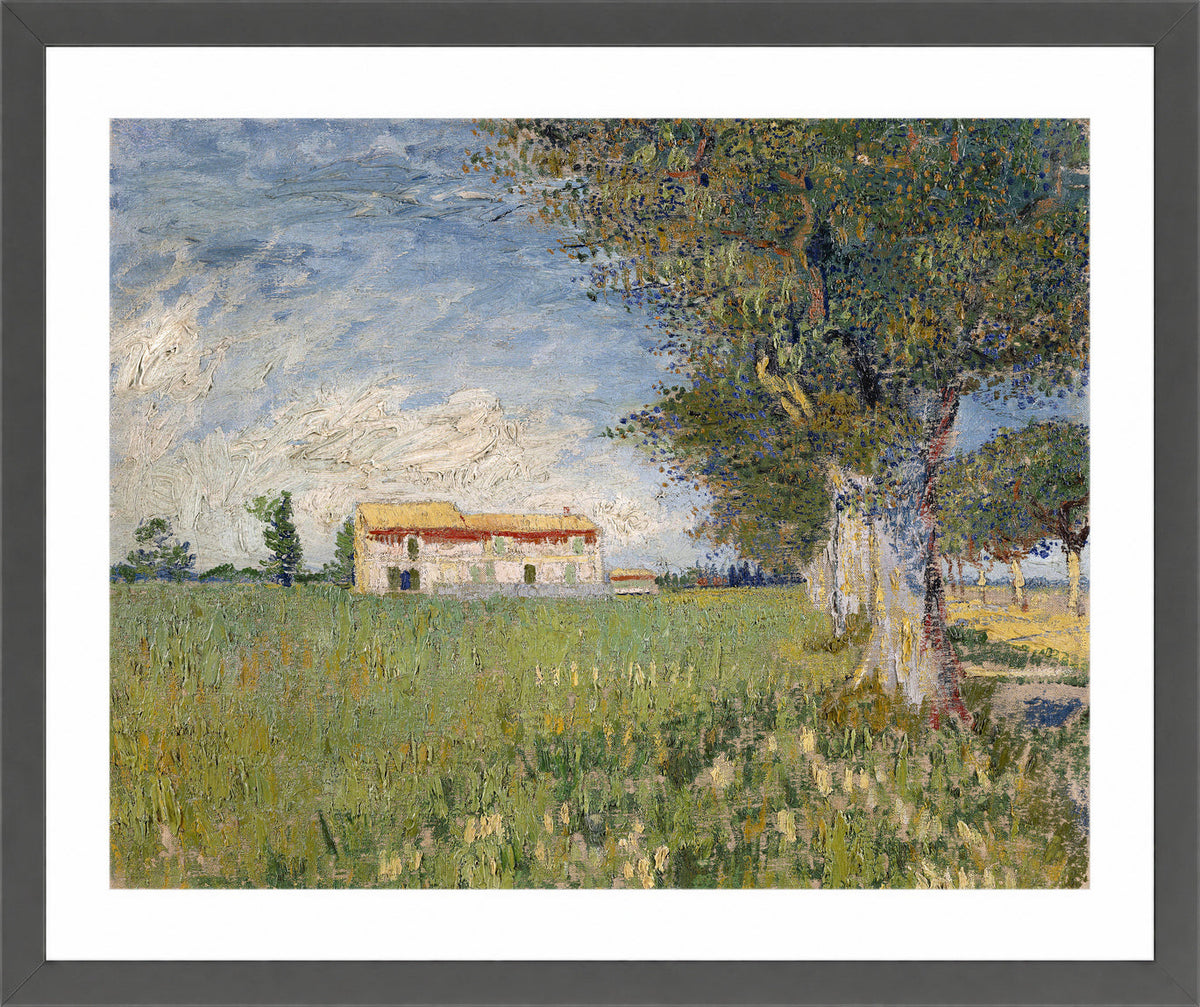 Vincent van Gogh Print, 037 Farmhouse in a wheat field (1888)_10x8 in a dark grey frame