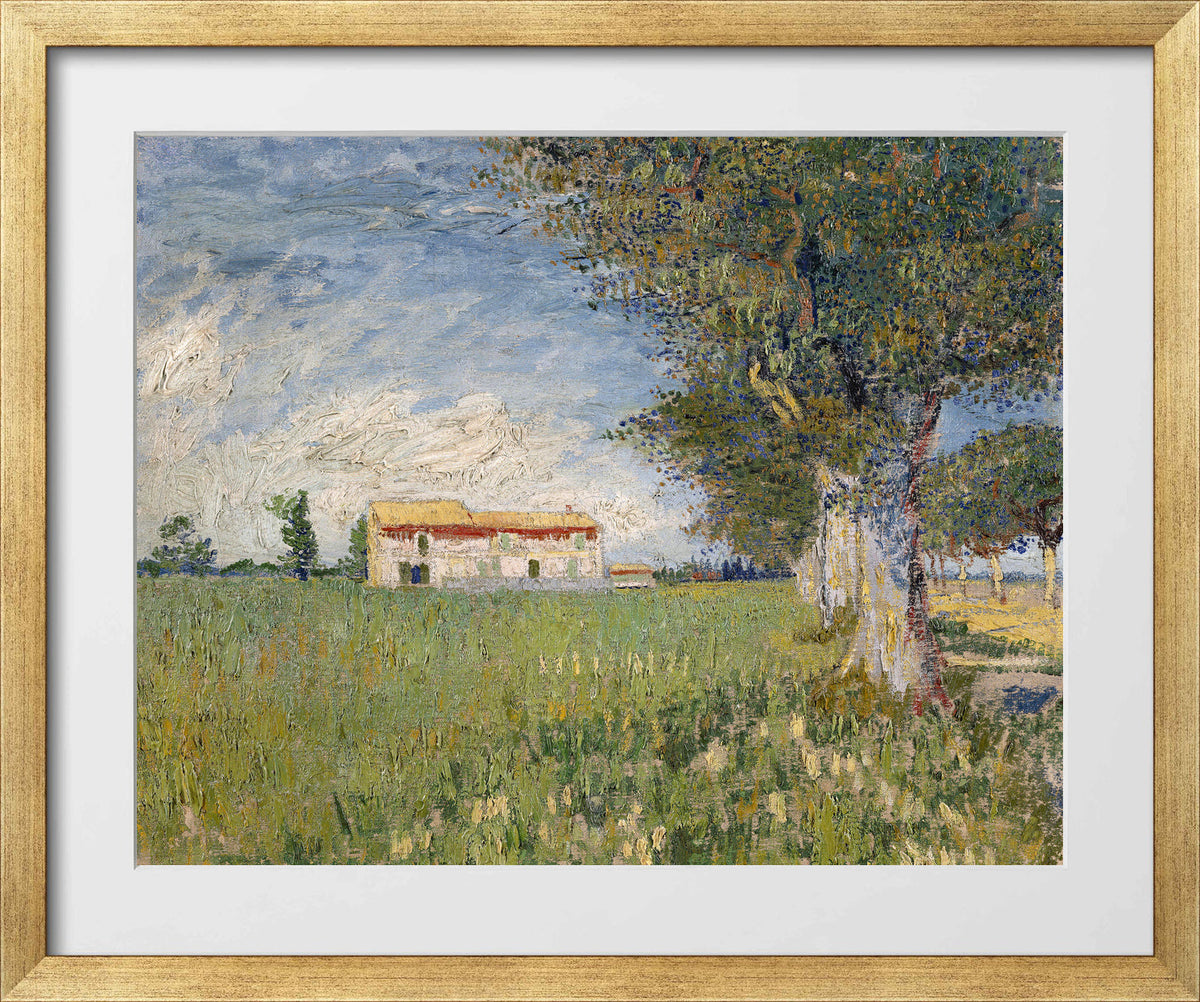 Vincent van Gogh Print, 037 Farmhouse in a wheat field (1888)_10x8 in a gold frame