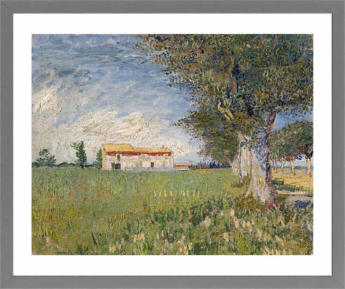 Vincent van Gogh Print, 037 Farmhouse in a wheat field (1888)_10x8 in a light grey frame