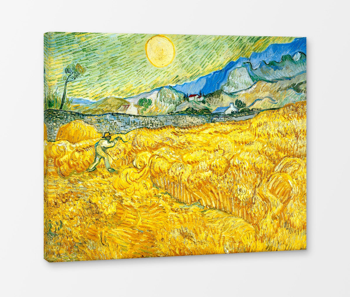 Vincent van Gogh Print, 055 Wheat Field Behind Saint-Paul Hospital with a Reaper_10x8 as a ready-to-hang canvas panel