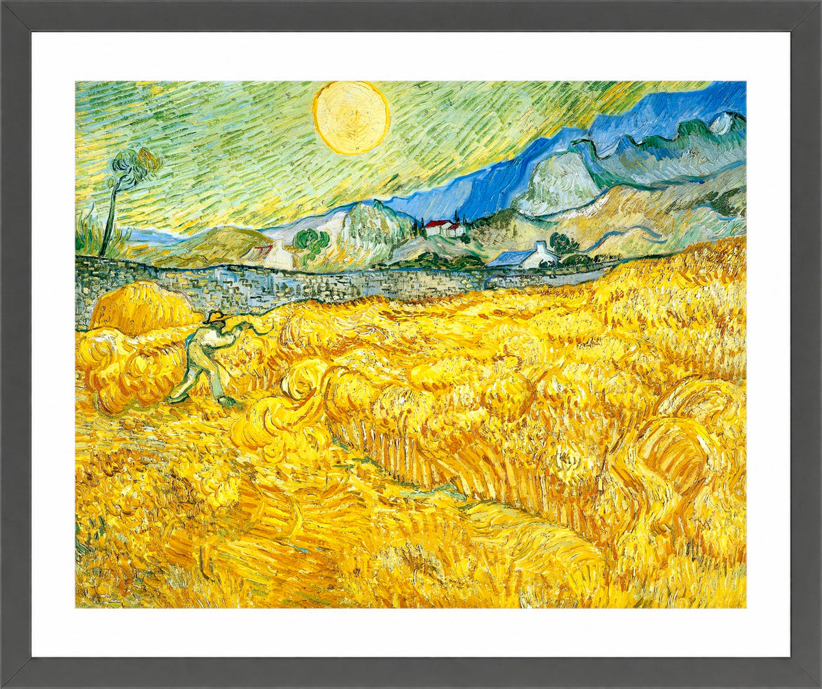 Vincent van Gogh Print, 055 Wheat Field Behind Saint-Paul Hospital with a Reaper_10x8 in a dark grey frame
