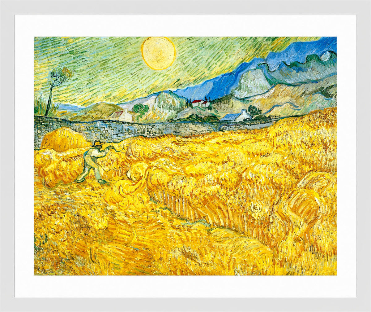 Vincent van Gogh Print, 055 Wheat Field Behind Saint-Paul Hospital with a Reaper_10x8 in a white frame