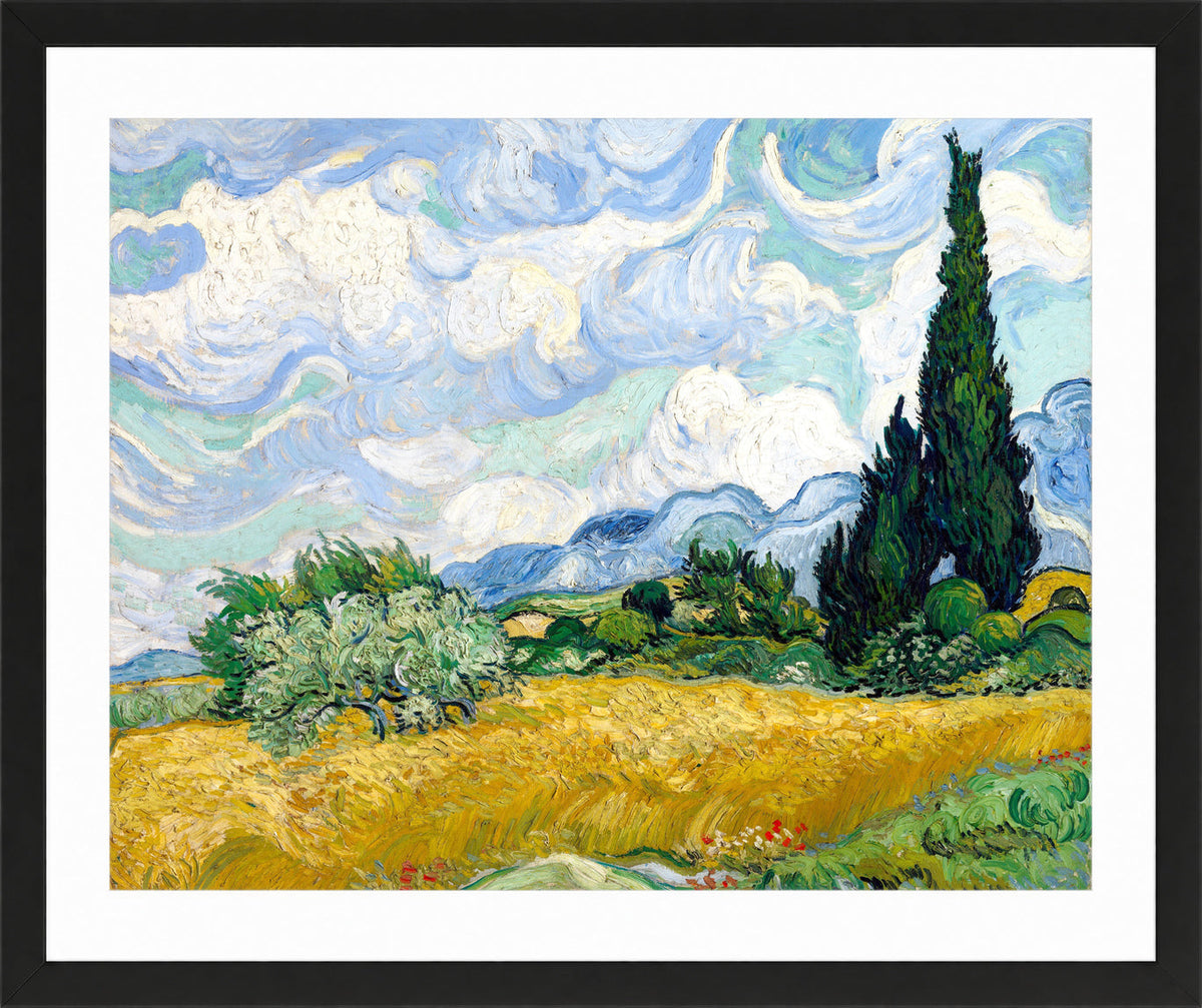 Vincent van Gogh Print, 056 Wheat Field with Cypresses_10x8 in a black frame