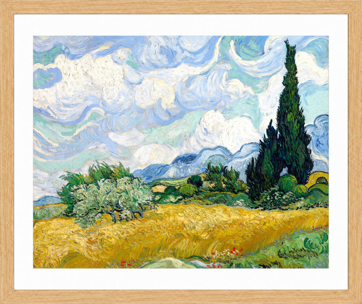 Vincent van Gogh Print, 056 Wheat Field with Cypresses_10x8 in an oak frame