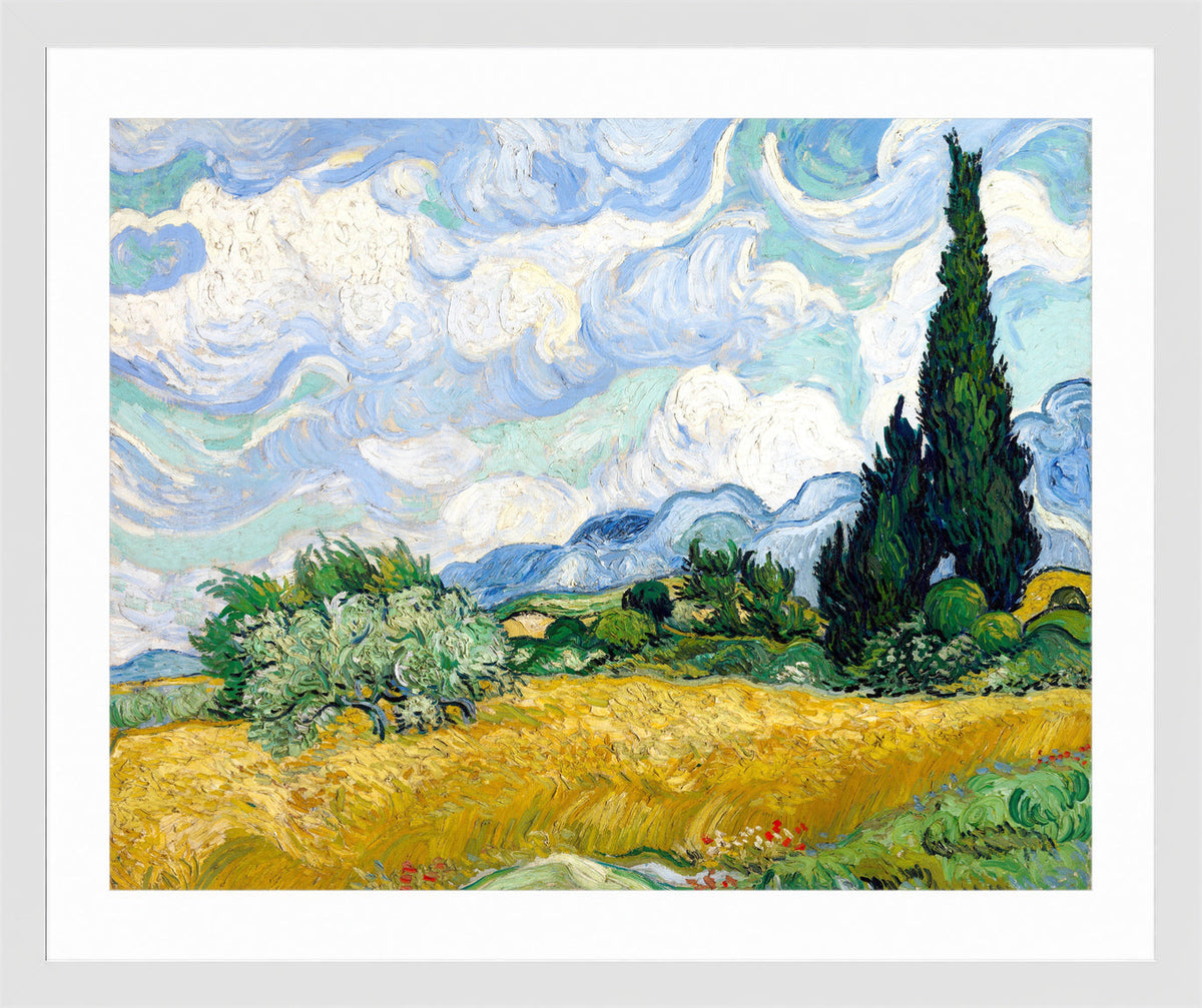 Vincent van Gogh Print, 056 Wheat Field with Cypresses_10x8 in a white frame
