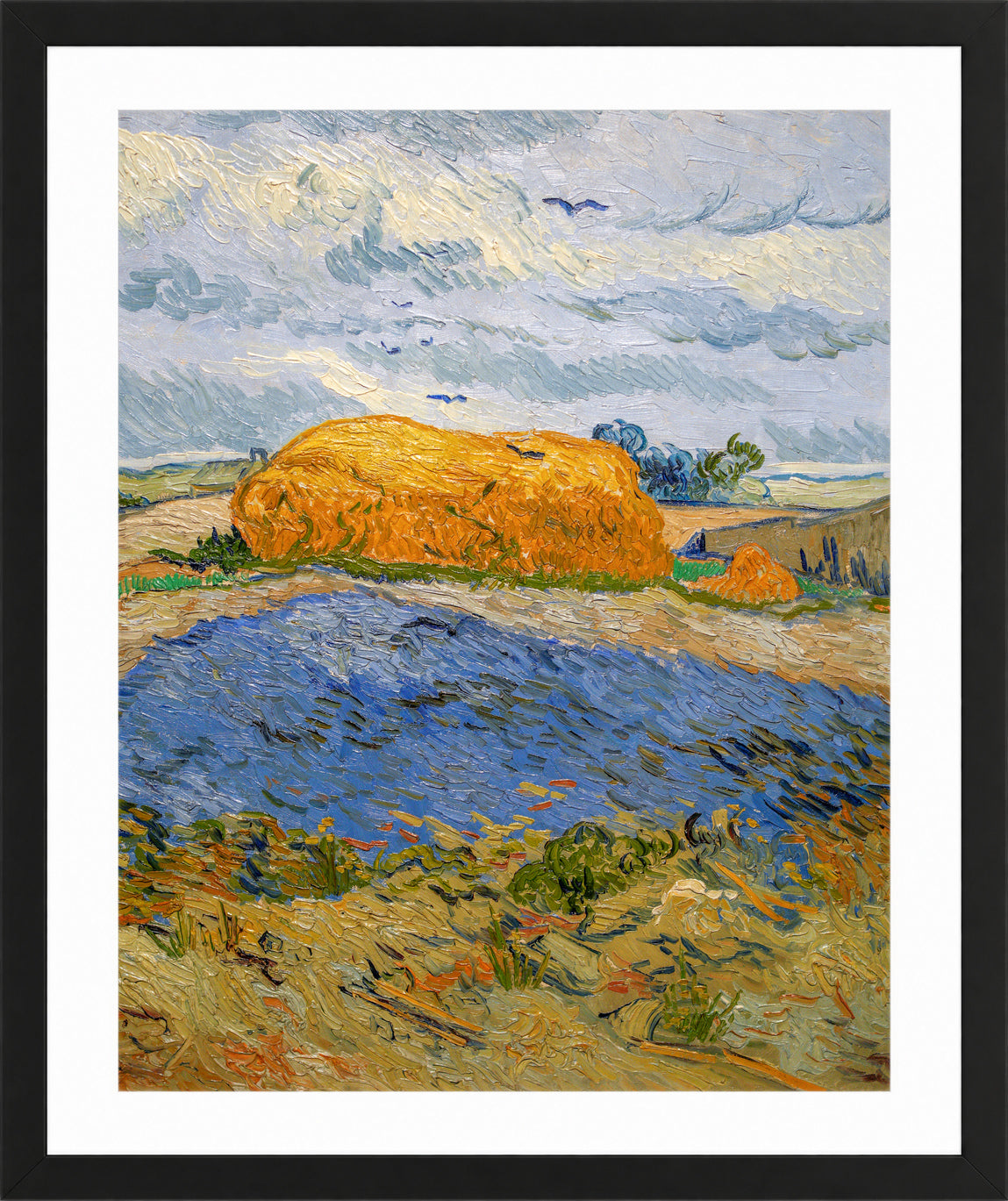 Vincent van Gogh Print, 059 Wheat Stack under a Cloudy Sky_10x8 in a black frame