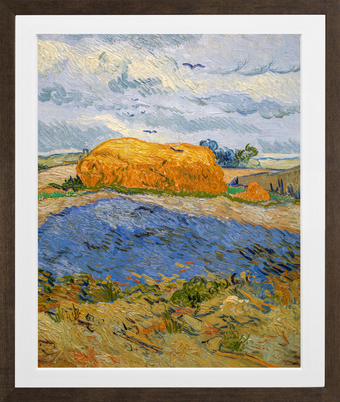 Vincent van Gogh Print, 059 Wheat Stack under a Cloudy Sky_10x8 in a brown frame