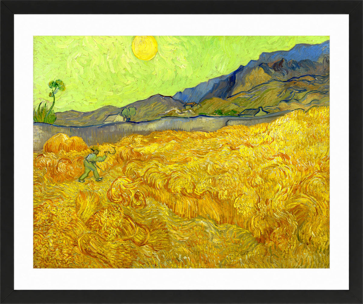 Vincent van Gogh Print, 063 Wheatfield with a reaper (1889)_10x8 in a black frame