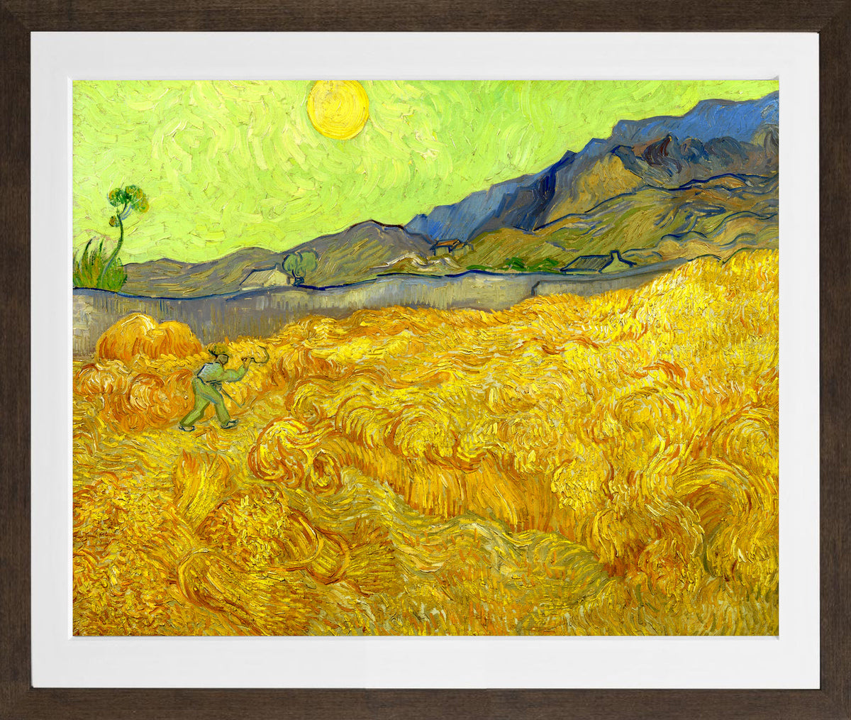Vincent van Gogh Print, 063 Wheatfield with a reaper (1889)_10x8 in a brown frame