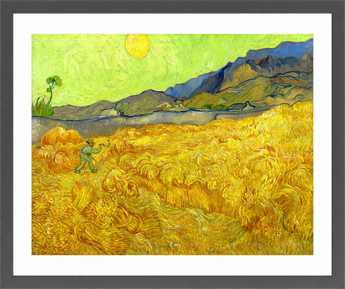 Vincent van Gogh Print, 063 Wheatfield with a reaper (1889)_10x8 in a dark grey frame