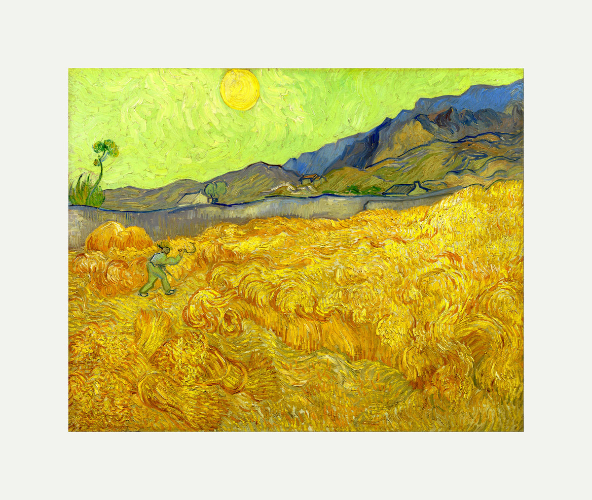 Vincent van Gogh Print, 063 Wheatfield with a reaper (1889)_10x8 with an off-white border for rolled canvas