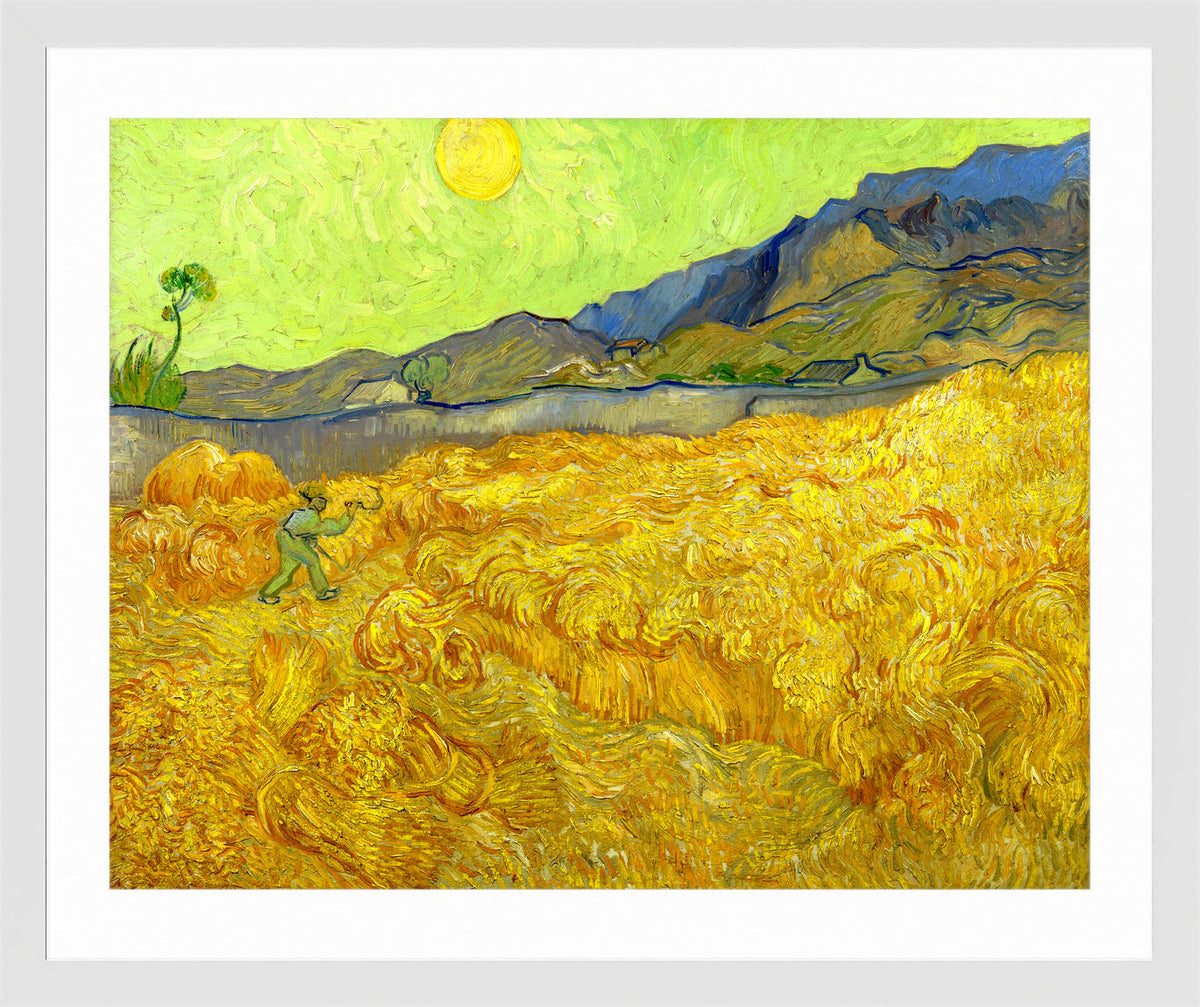 Vincent van Gogh Print, 063 Wheatfield with a reaper (1889)_10x8 in a white frame