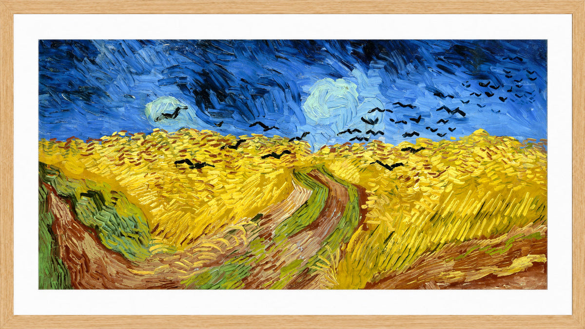 Vincent van Gogh Print, 065 Wheatfield_with_crows_12x6 in an oak frame