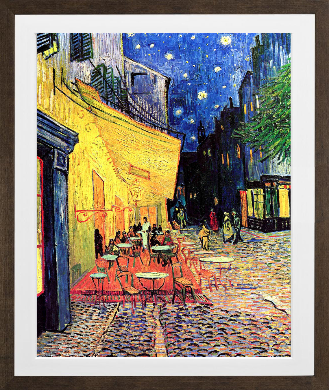 Vincent van Gogh Print, 075 CAFE TERRACE ON THE PLACE DU FORUM, ARLES, AT NIGHT_10x8 in a brown frame