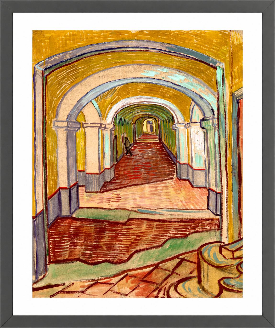 Vincent van Gogh Print, 076 Corridor in the Asylum_10x8 in a dark grey frame