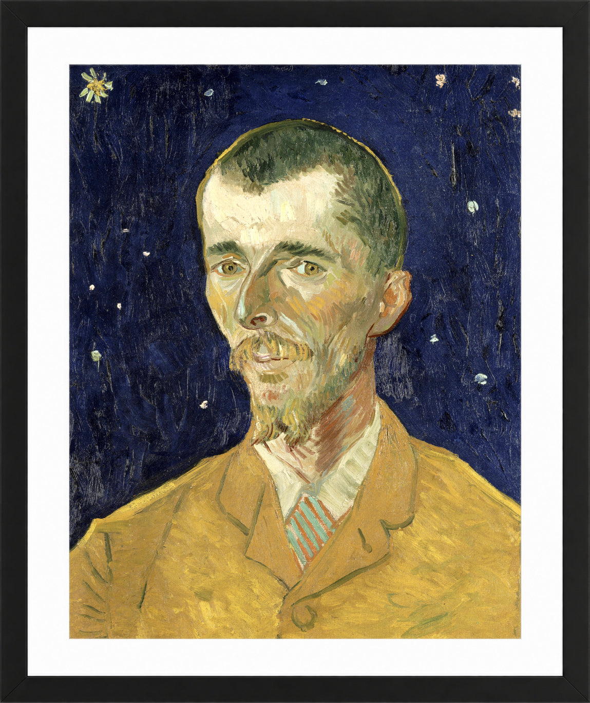 Vincent van Gogh Print, 080 Eugène Boch Portait of Poet against starry sky_8x10 in a black frame