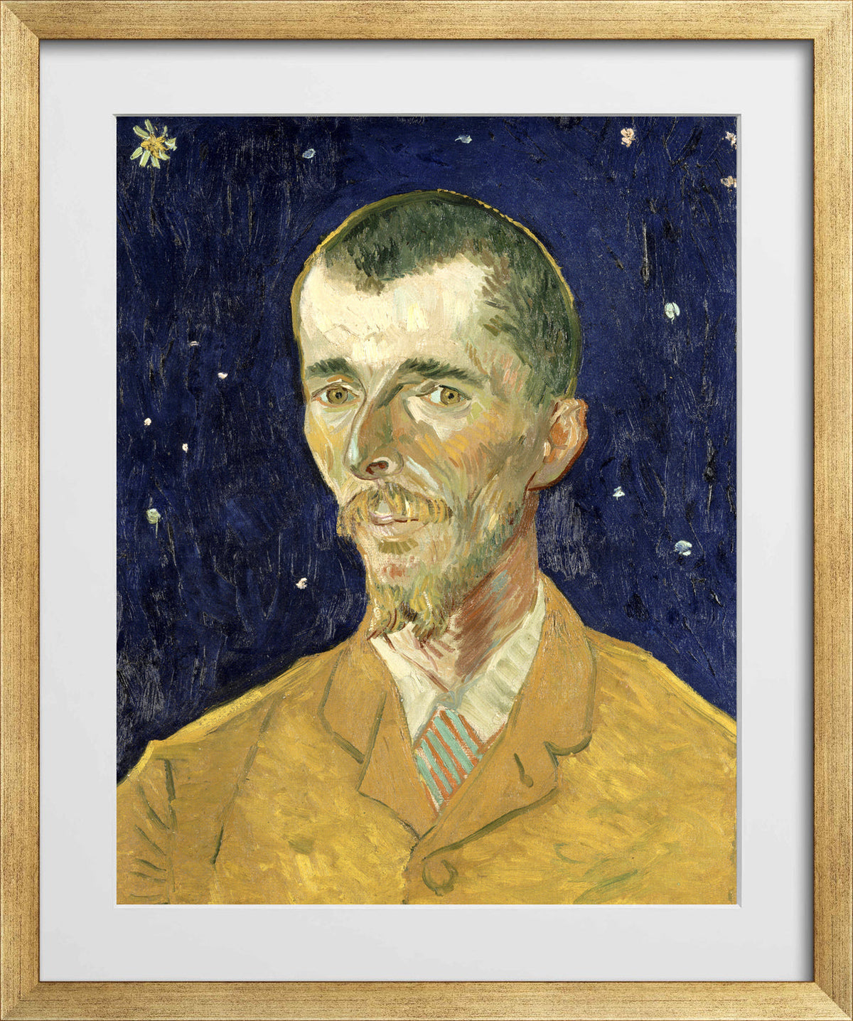 Vincent van Gogh Print, 080 Eugène Boch Portait of Poet against starry sky_8x10 in a gold frame