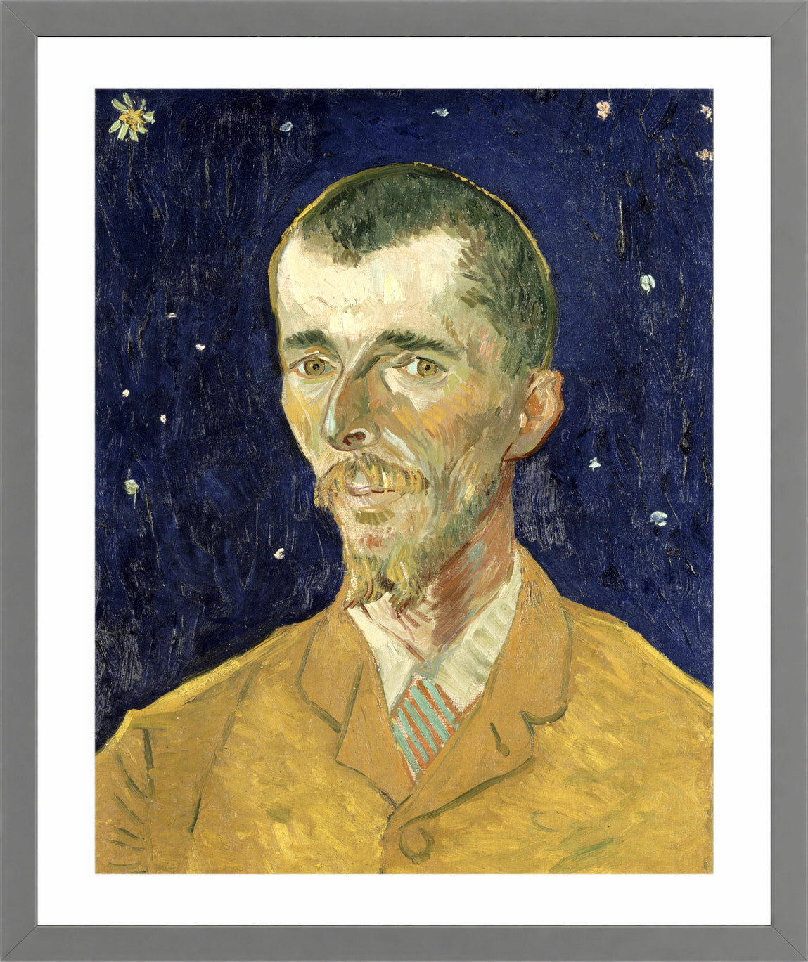 Vincent van Gogh Print, 080 Eugène Boch Portait of Poet against starry sky_8x10 in a light grey frame