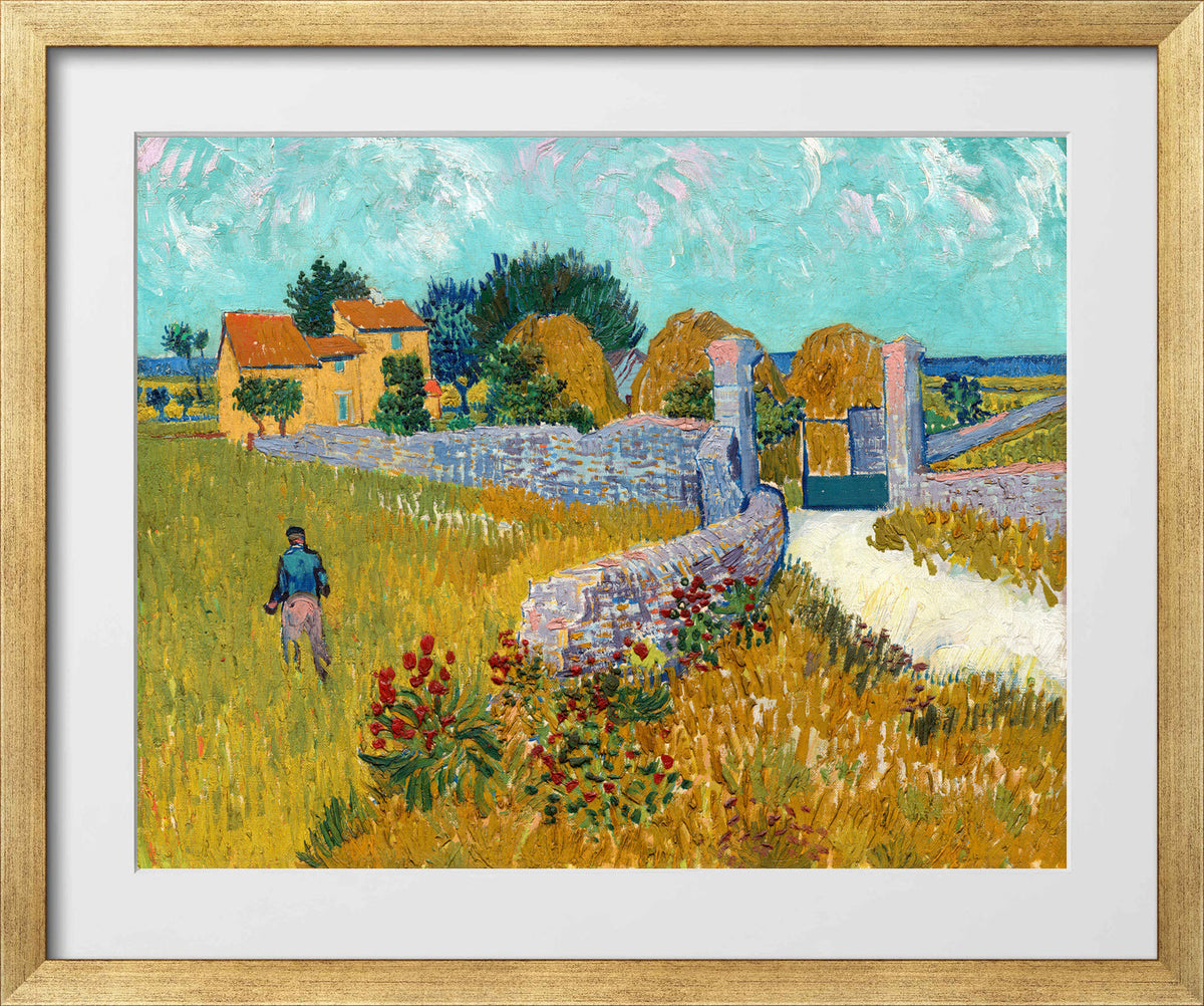 Vincent van Gogh Print, 083 Farmhouse_in_Provence,_1888_10x8 in a gold frame