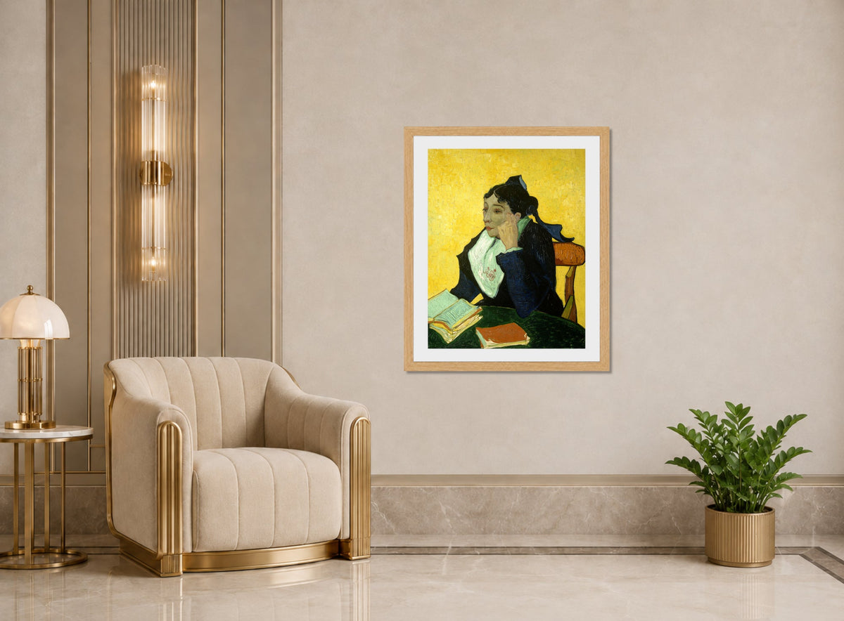 Vincent van Gogh Print, 093 L'Arlésienne (Porträt der Mme Ginoux)_10x8 displayed in an Art Deco interior