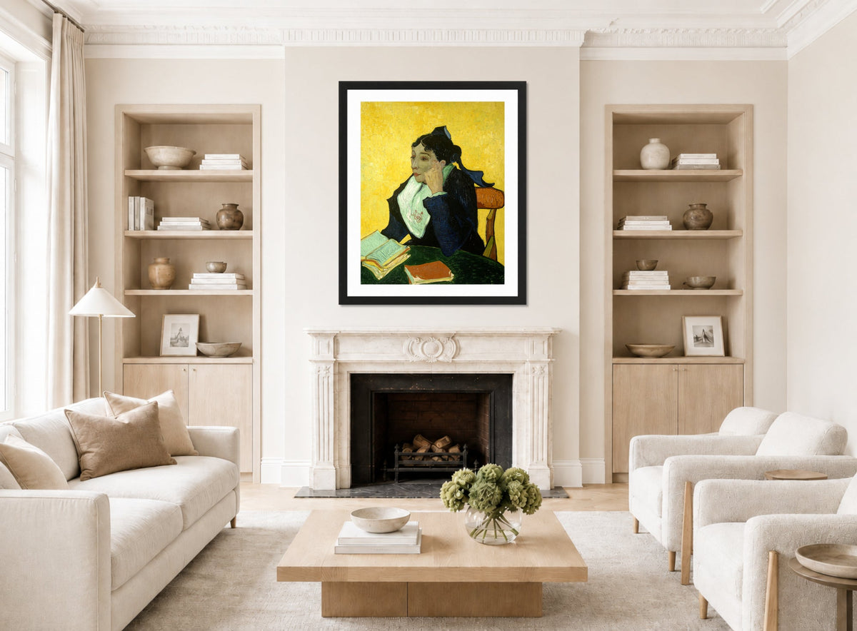 Vincent van Gogh Print, 093 L'Arlésienne (Porträt der Mme Ginoux)_10x8 displayed in a Scandinavian living room