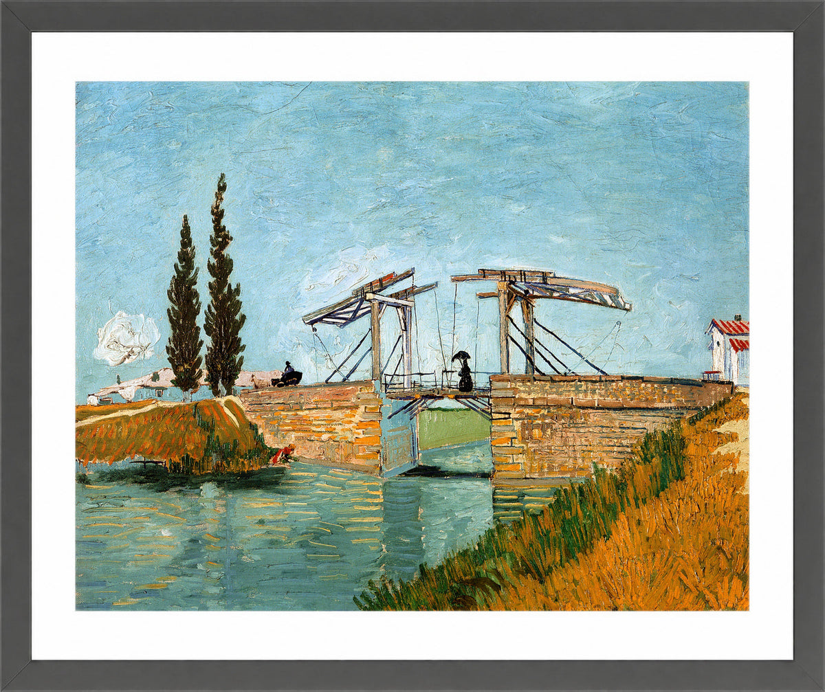Vincent van Gogh Print, 095 Langlois Bridge at Arles_10x8 in a dark grey frame