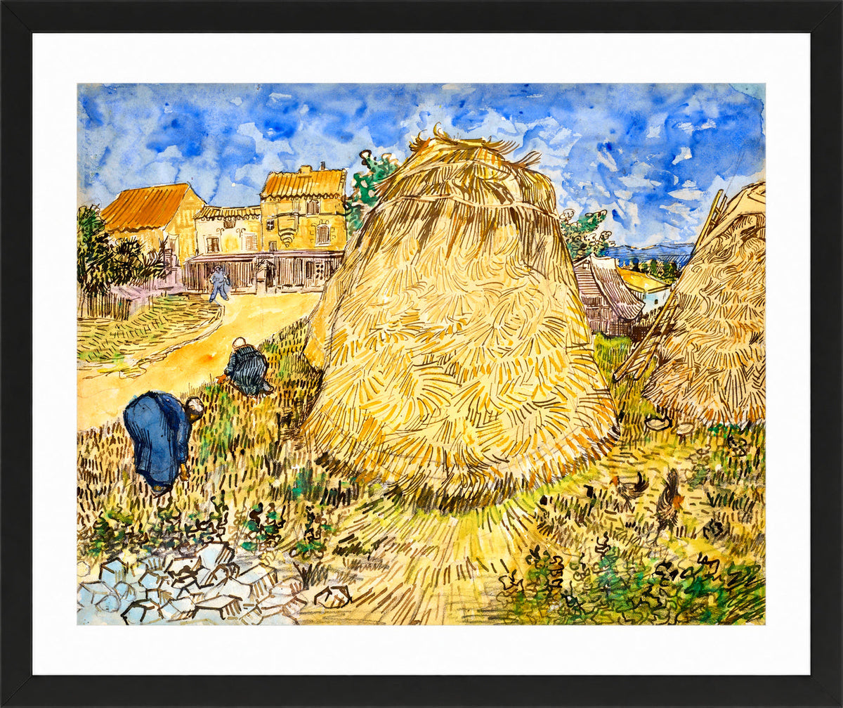 Vincent van Gogh Print, 099 Meules de blé (1888)_10x8 in a black frame