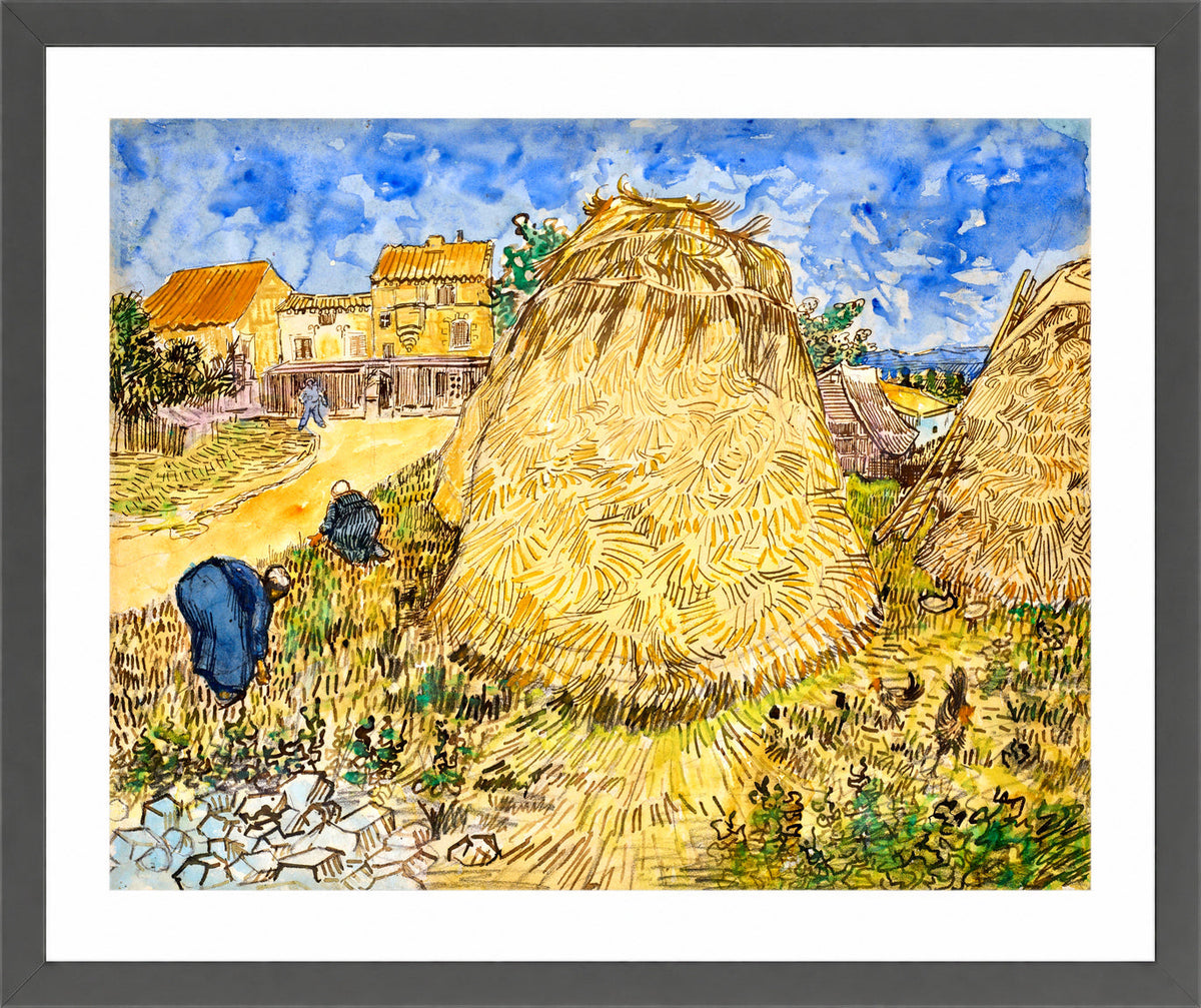 Vincent van Gogh Print, 099 Meules de blé (1888)_10x8 in a dark grey frame