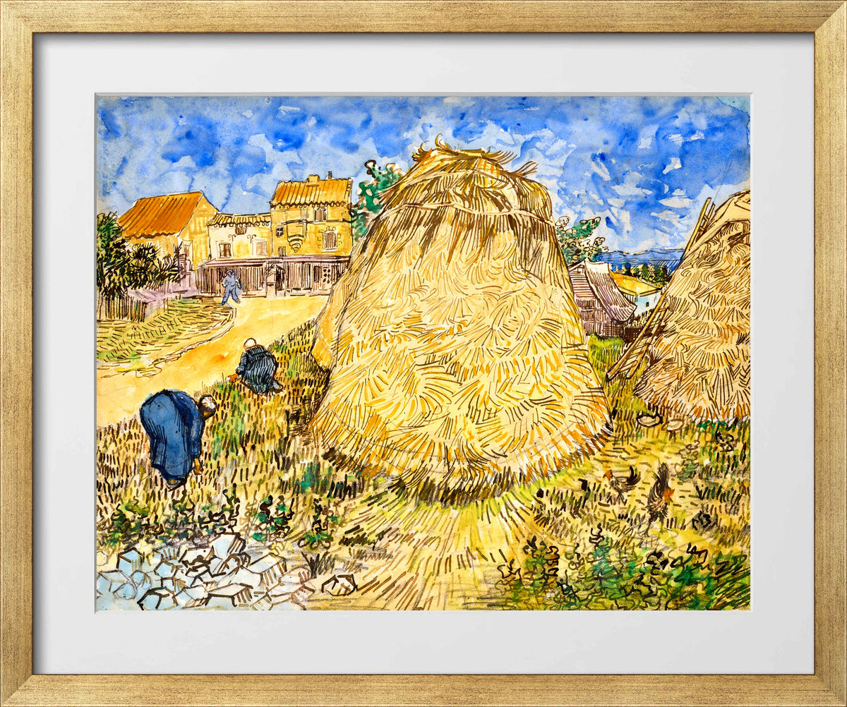 Vincent van Gogh Print, 099 Meules de blé (1888)_10x8 in a gold frame