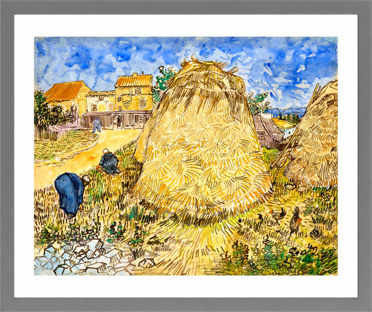 Vincent van Gogh Print, 099 Meules de blé (1888)_10x8 in a light grey frame