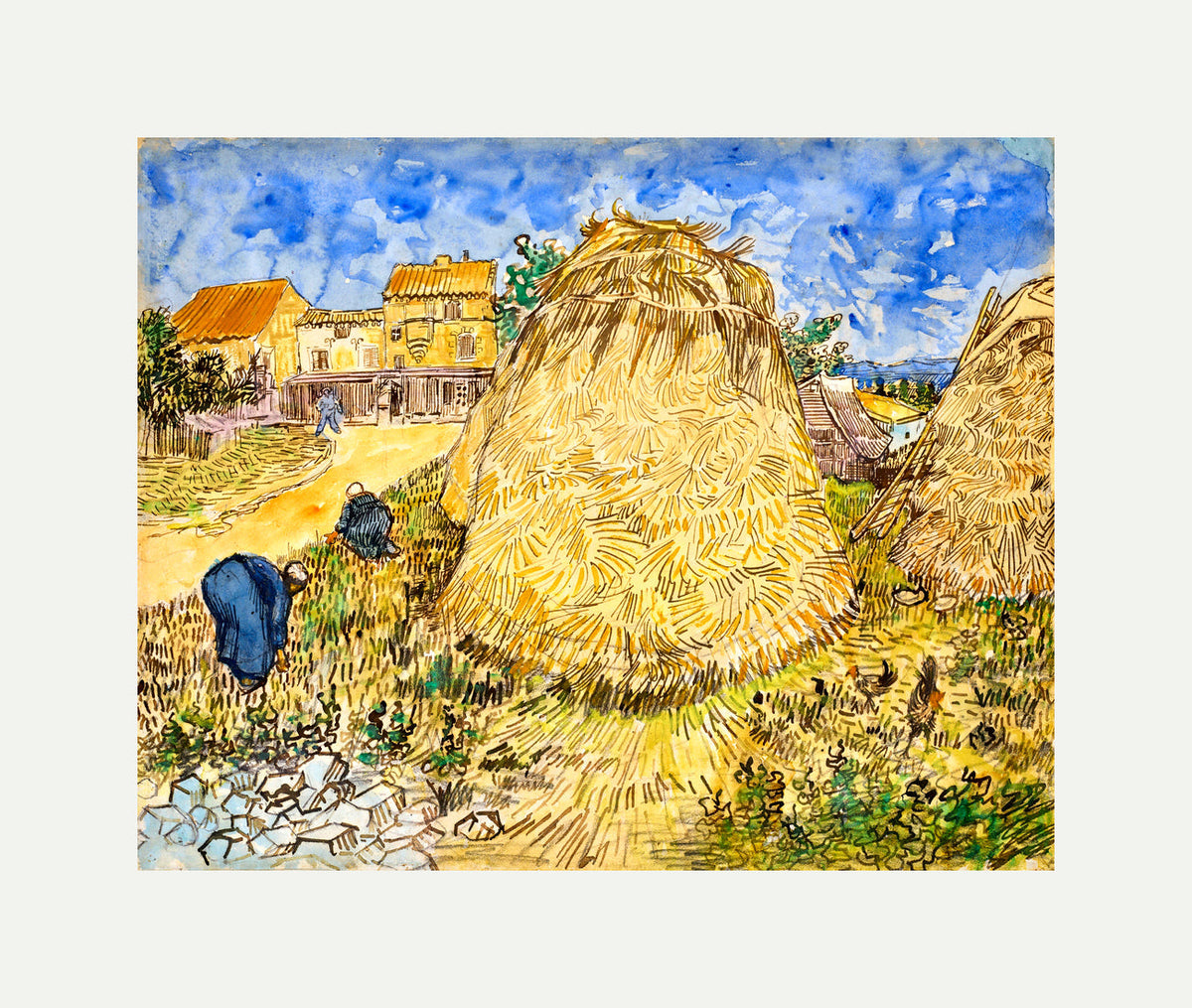 Vincent van Gogh Print, 099 Meules de blé (1888)_10x8 with an off-white border for rolled canvas