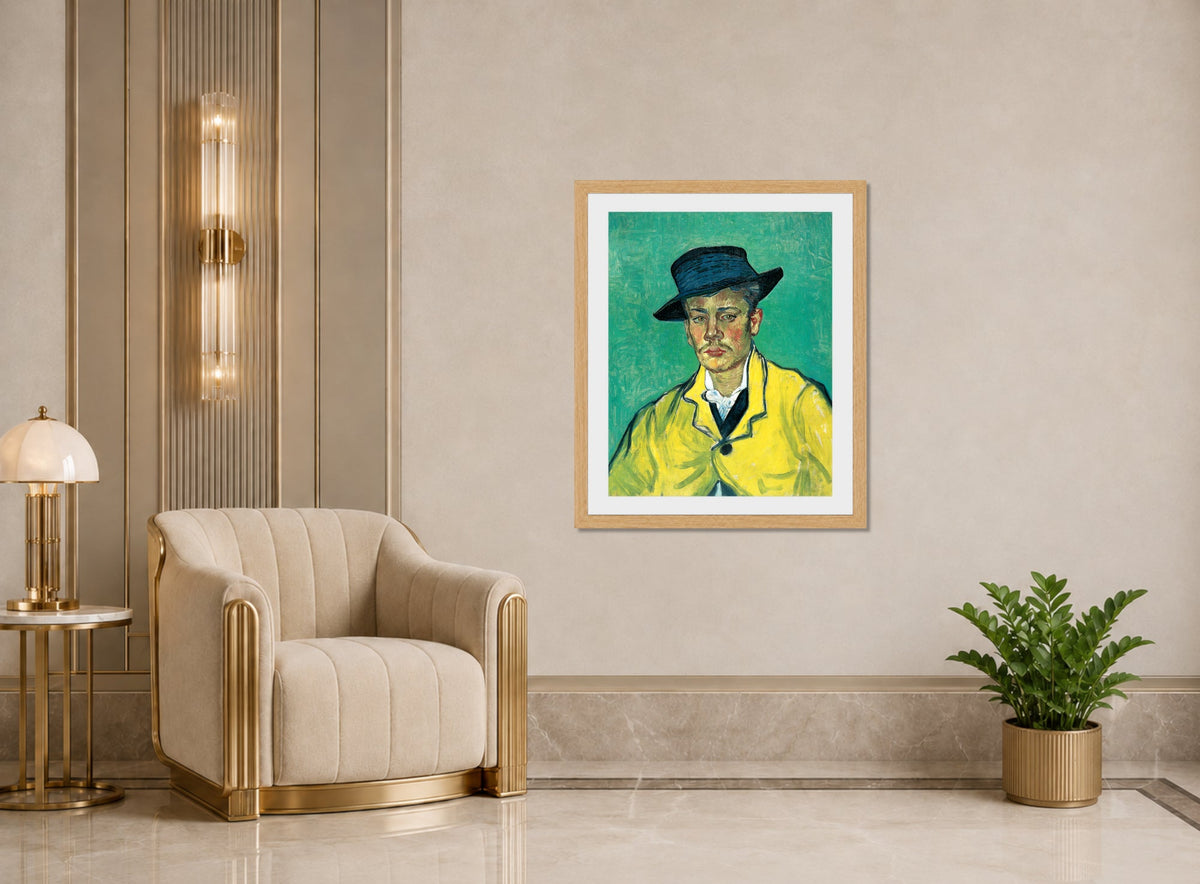 Vincent van Gogh Print, 109 Portrait of Armand Roulin_10x8 displayed in an Art Deco interior